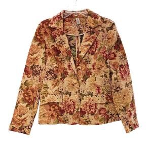 Sunset Cove Floral Tapestry Blazer Jacket Two-Button Beige Multi Womens Size 14P